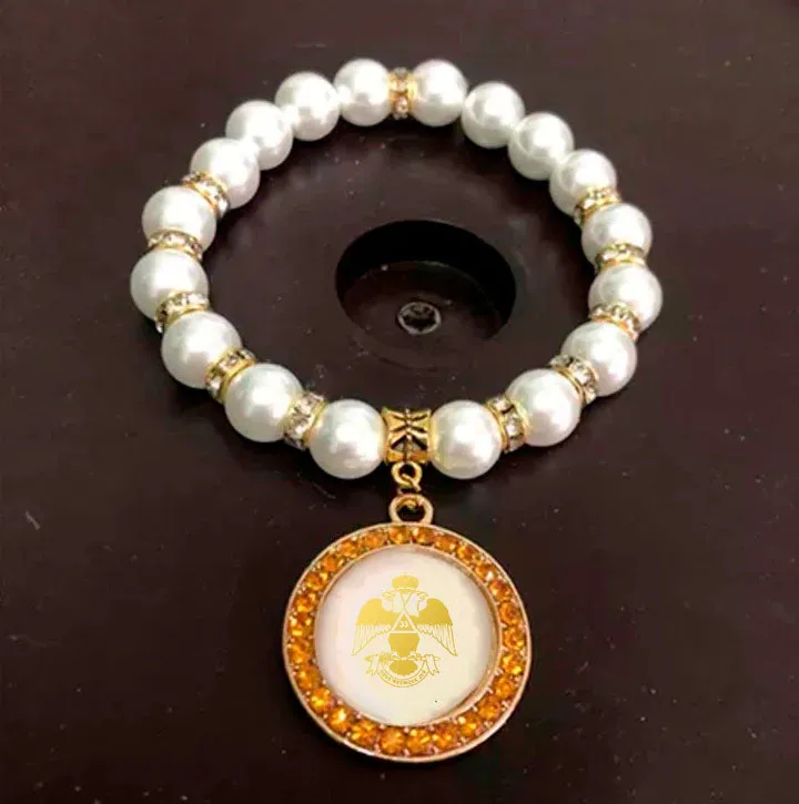 33rd Degree Scottish Rite Bracelet - Wings Down Gold and White
