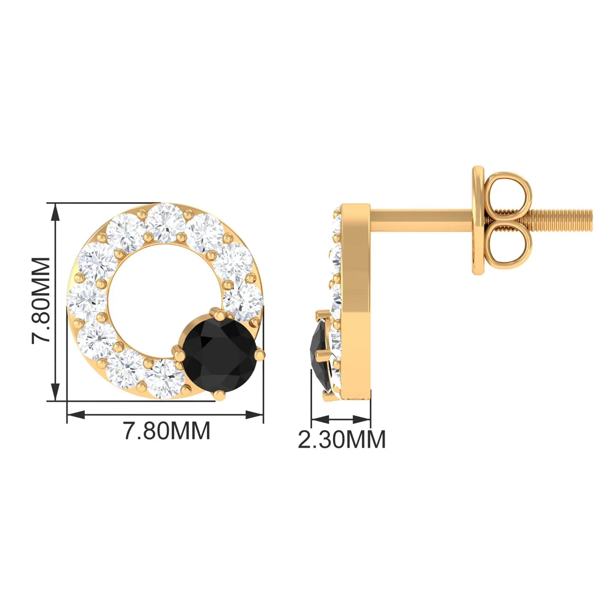 3/4 CT Round Black Onyx and Diamond Open Circle Stud Earrings