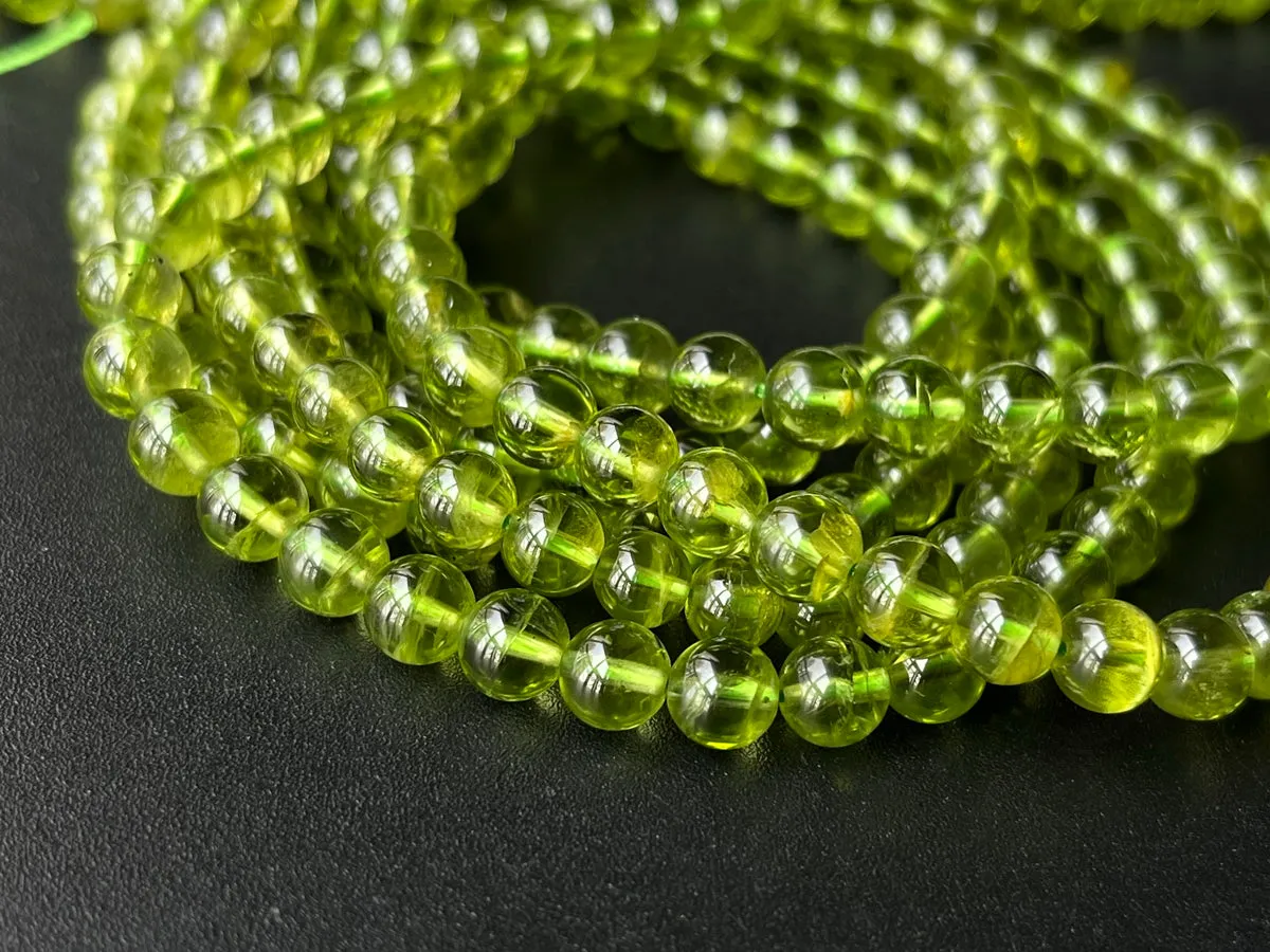 7.5" AAA Natural Peridot 5mm~6mm round beads, genuine peridot