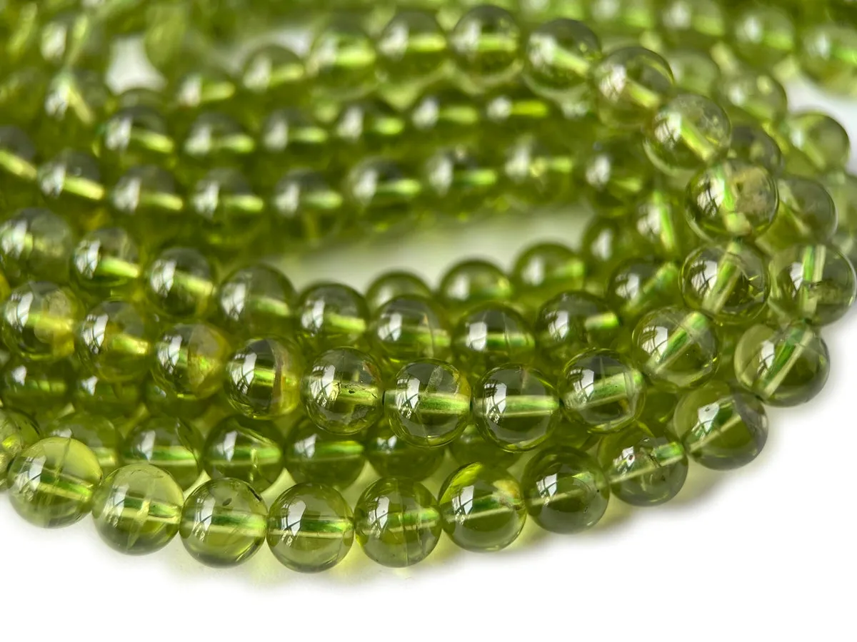 7.5" AAA Natural Peridot 5mm~6mm round beads, genuine peridot