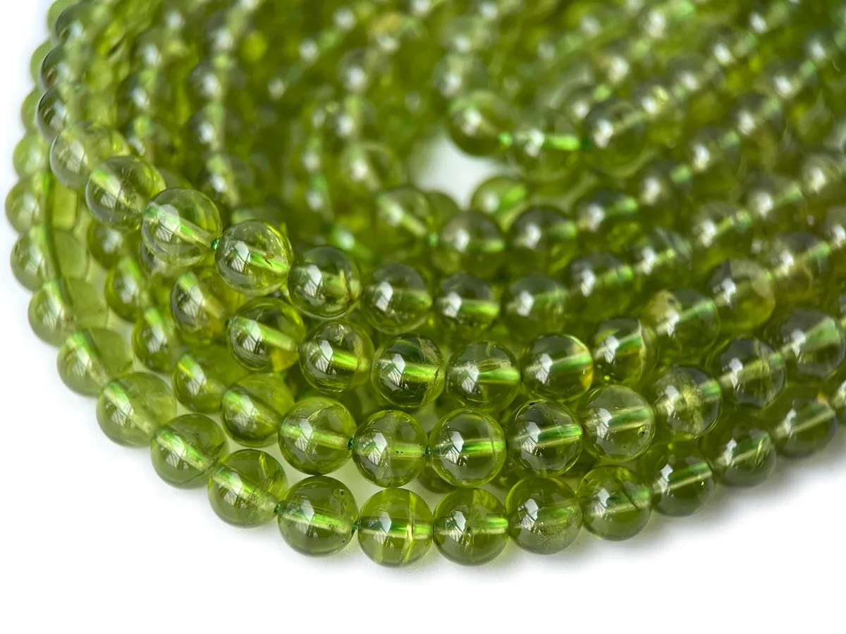7.5" AAA Natural Peridot 5mm~6mm round beads, genuine peridot