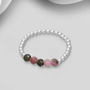925 Silver Beaded Ring | Tourmaline