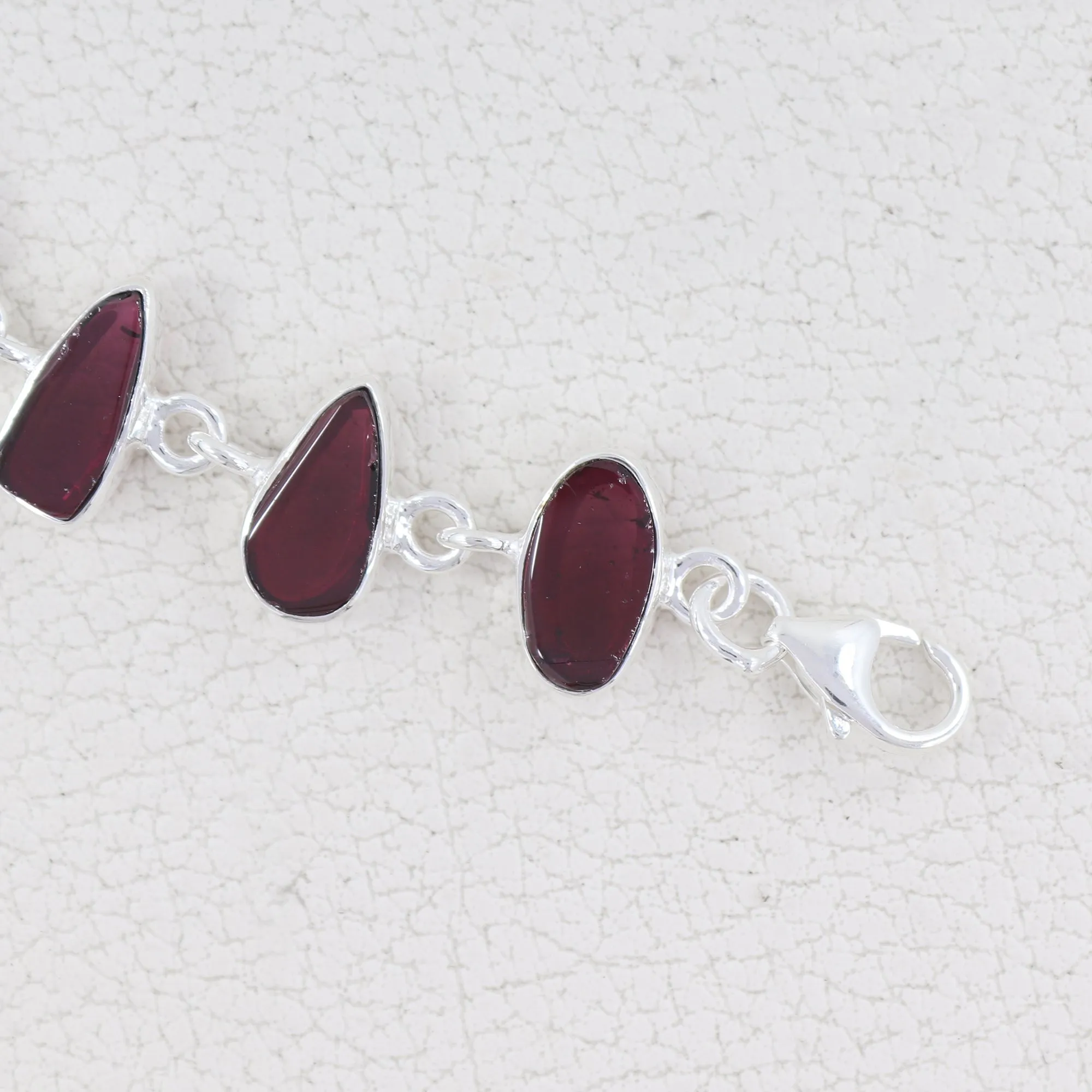 925 Sterling Silver Flawless Natural Garnet Women Bracelet
