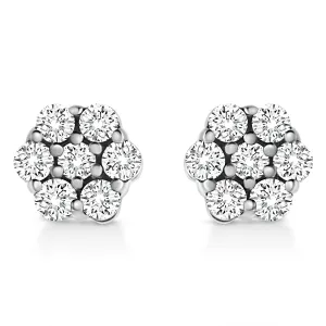 .925 Sterling Silver Lab Grown Brilliant Round Cut Diamond Floral Cluster Stud Earrings (G-H Color, VS2-SI1 Clarity)