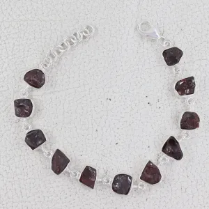 925 Sterling Silver Raw Natural Garnet Bracelet