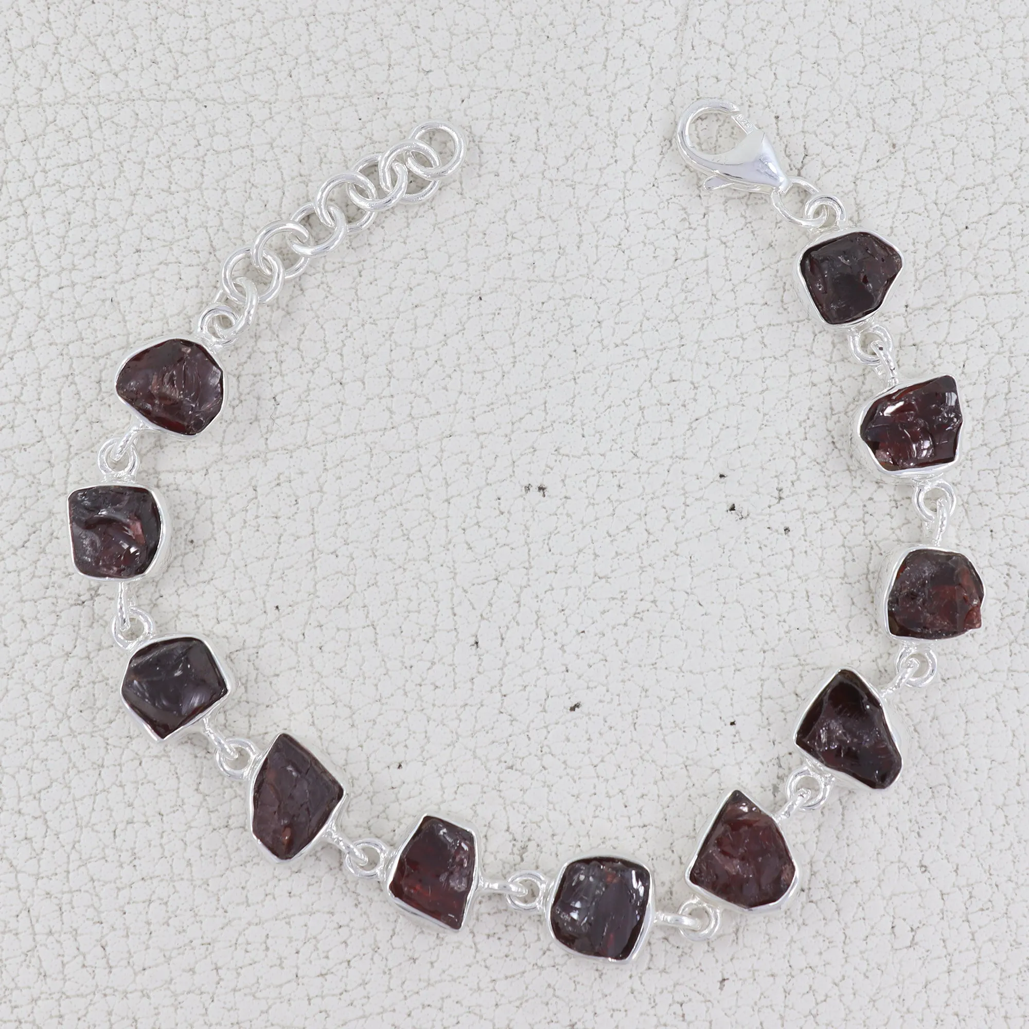 925 Sterling Silver Raw Natural Garnet Bracelet