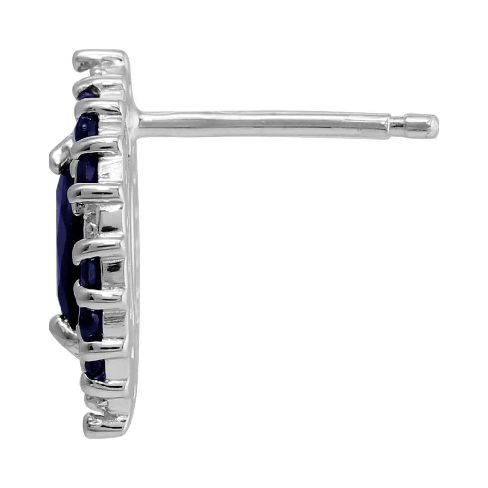 925er Sterlingsilber Saphir & Diamant Ohrstecker Ohrringe