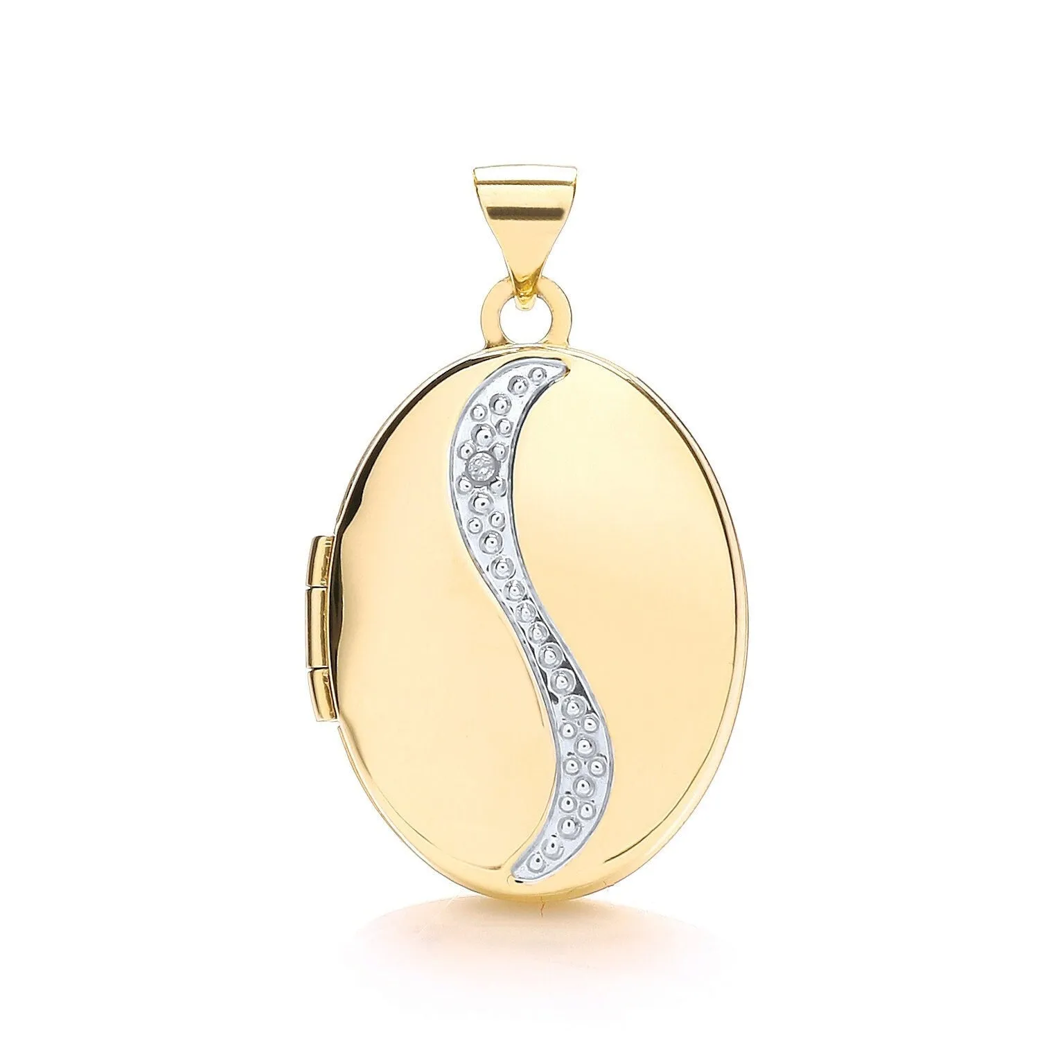 9ct Gold Diamond Photo Locket Pendant for Women, Large Oval Shape, 28mm, 16" - 20", Luxury Gift Box