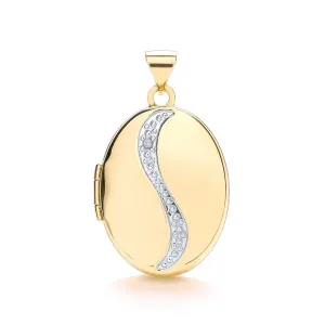 9ct Gold Diamond Photo Locket Pendant for Women, Large Oval Shape, 28mm, 16" - 20", Luxury Gift Box