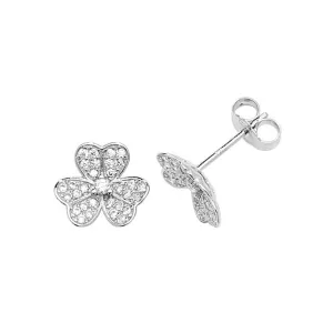 Acotis Silver Stud Earrings Shamrock Rhodium-Plated Zirconia G5305