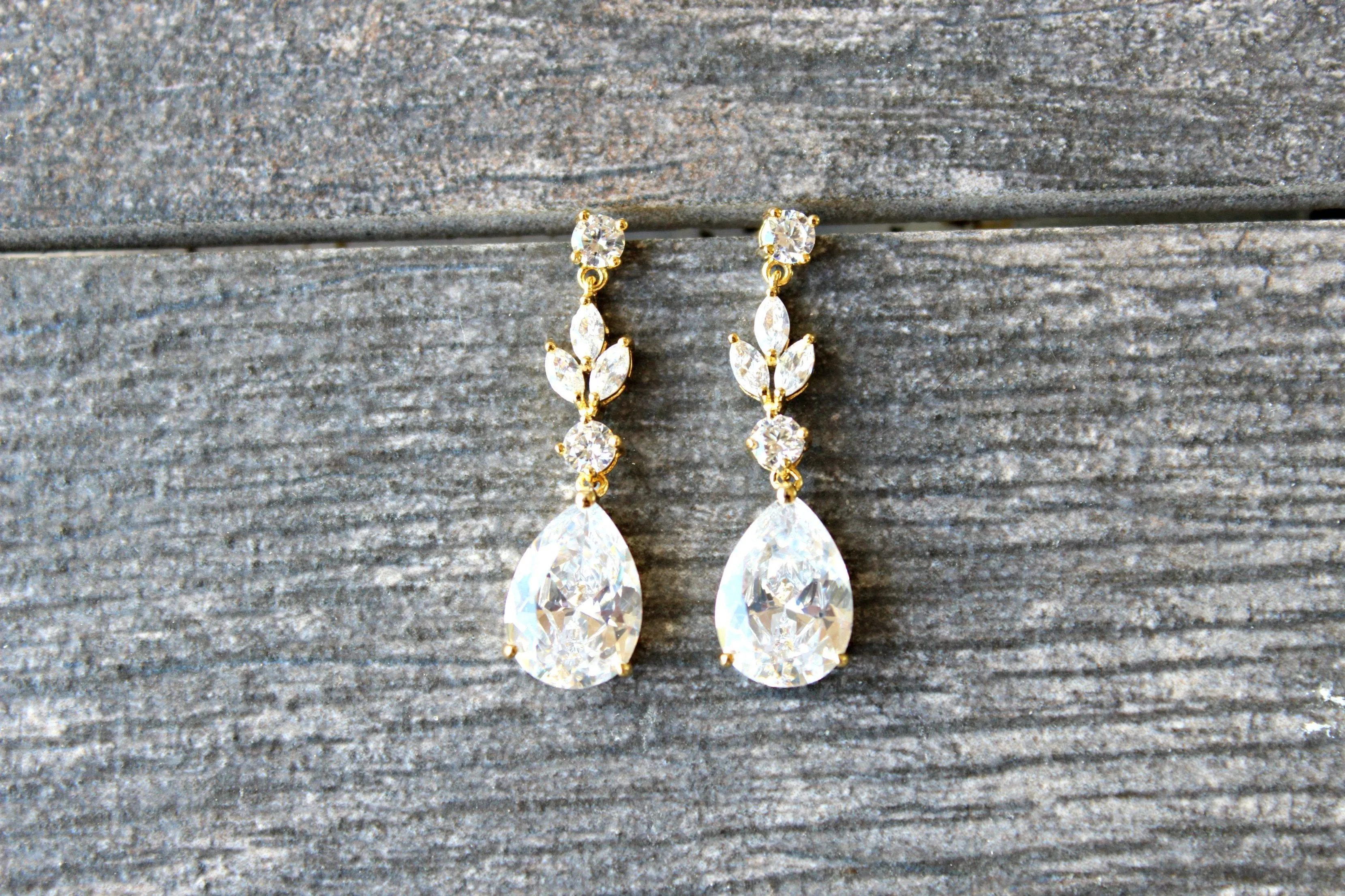 ADELIE Simulated Diamond Pear Drop Wedding Earrings