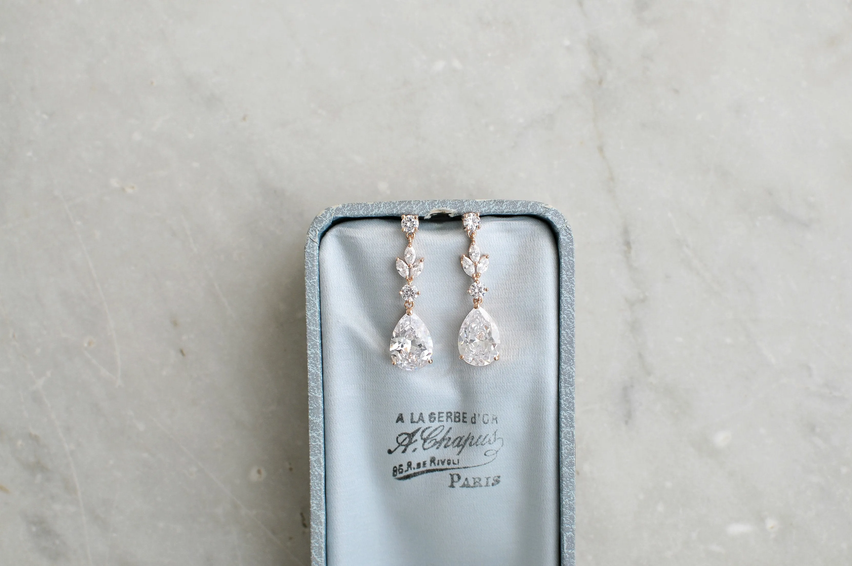 ADELIE Simulated Diamond Pear Drop Wedding Earrings