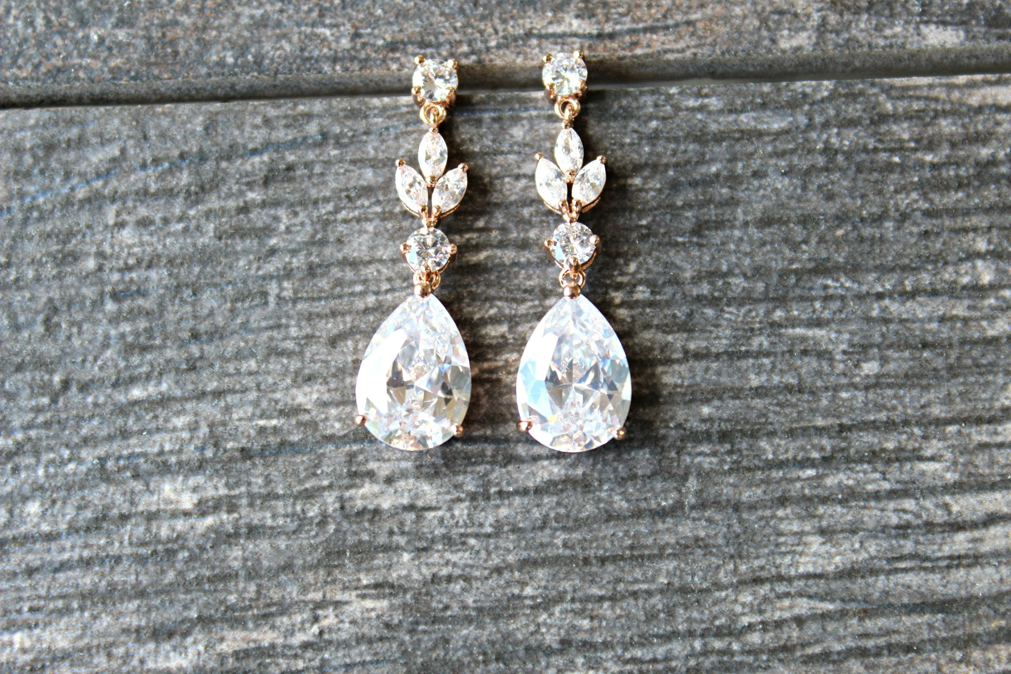 ADELIE Simulated Diamond Pear Drop Wedding Earrings