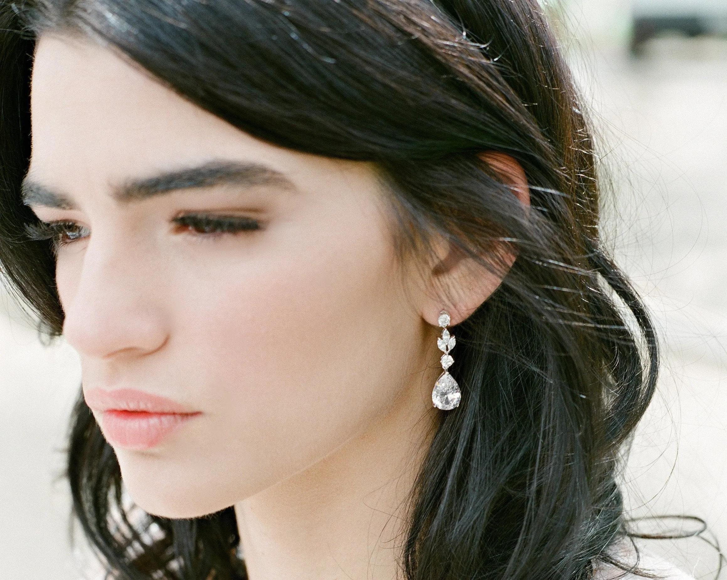 ADELIE Simulated Diamond Pear Drop Wedding Earrings