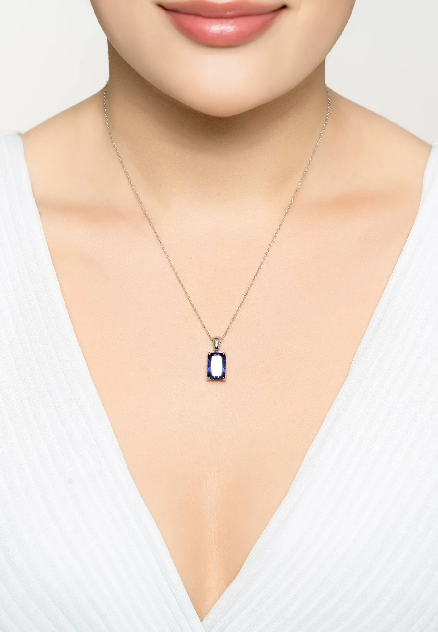 Alexandra Rectangle Gemstone Necklace Silver Tanzanite