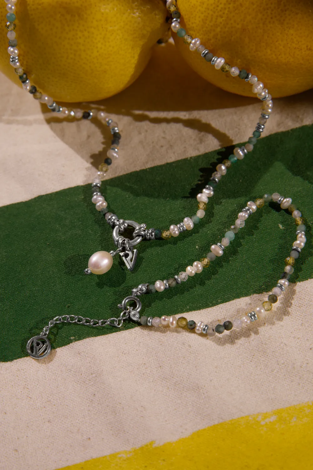 Amalfi Green Bead Set Silver