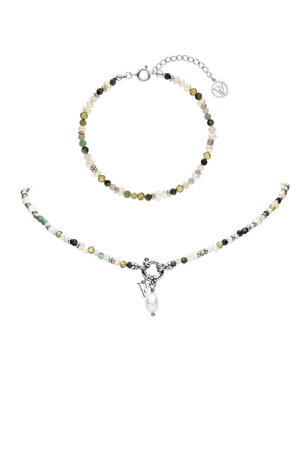 Amalfi Green Bead Set Silver