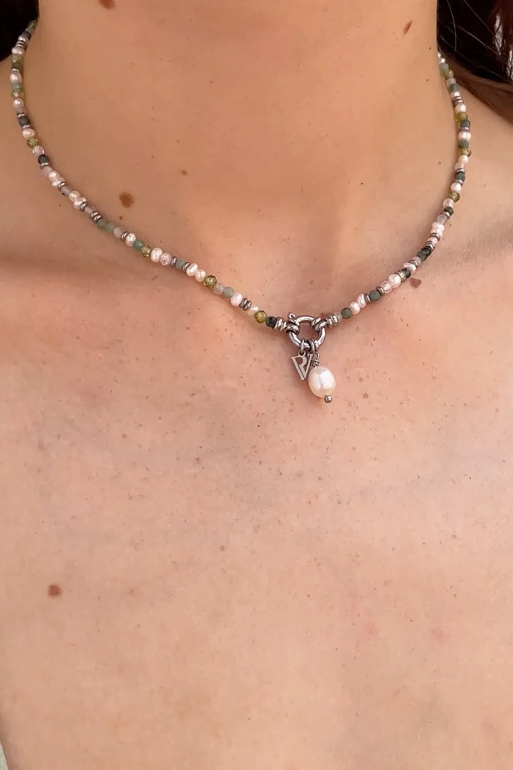 Amalfi Green Bead Set Silver