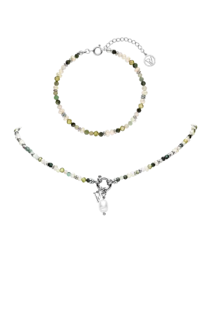 Amalfi Green Bead Set Silver