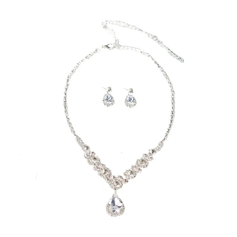 American rhinestone zircon necklace and earrings set water drop women's fashion bridal jewelry