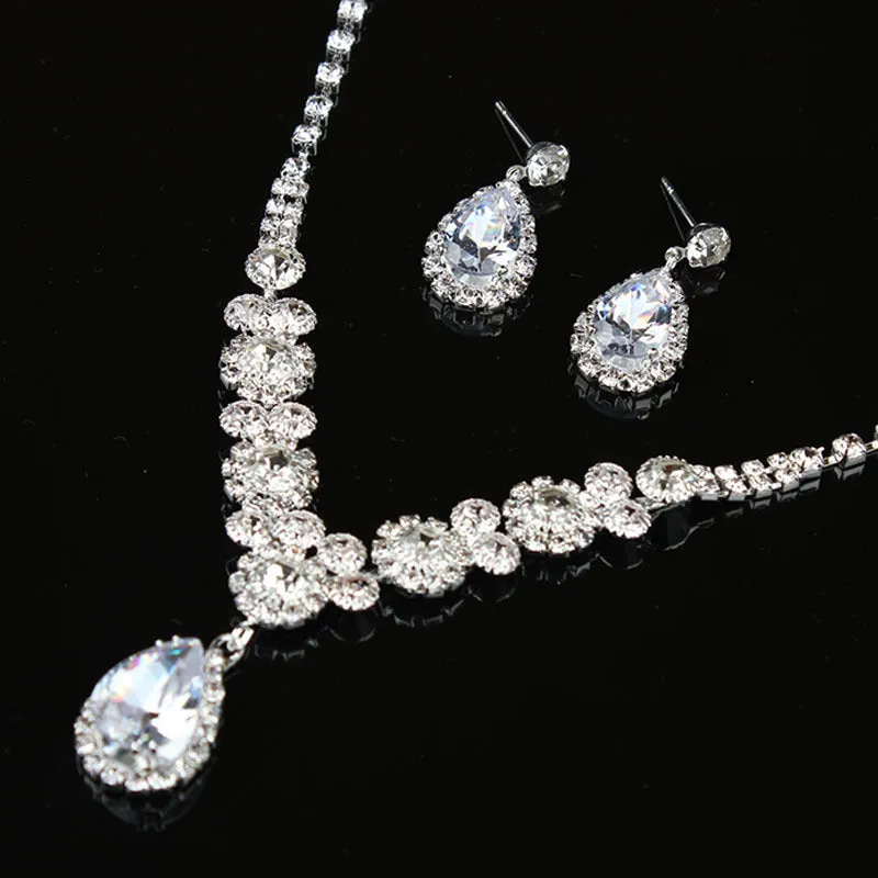 American rhinestone zircon necklace and earrings set water drop women's fashion bridal jewelry