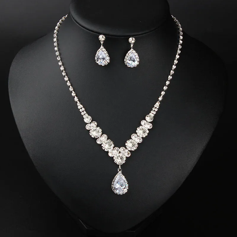 American rhinestone zircon necklace and earrings set water drop women's fashion bridal jewelry
