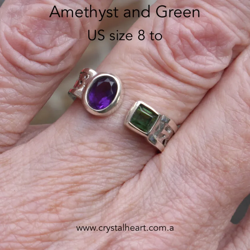 Amethyst and Tourmaline Ring, Faceted Stones, 925 Silver, f