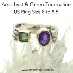 Amethyst and Tourmaline Ring, Faceted Stones, 925 Silver, f