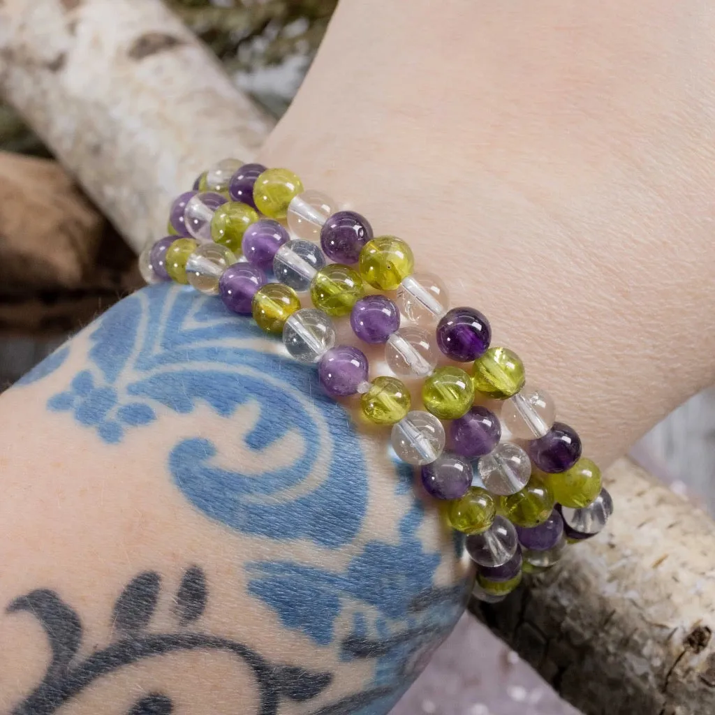 Amethyst, Peridot & Quartz Bracelet