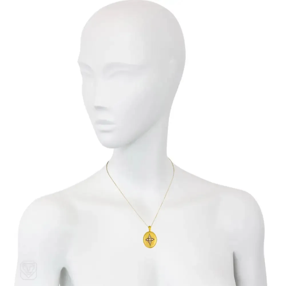 Antique gold, pearl, diamond, and enamel locket