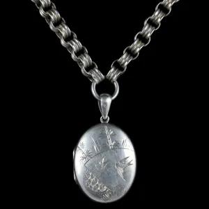 Antique Victorian Silver Locket And Collar Birmingham 1883