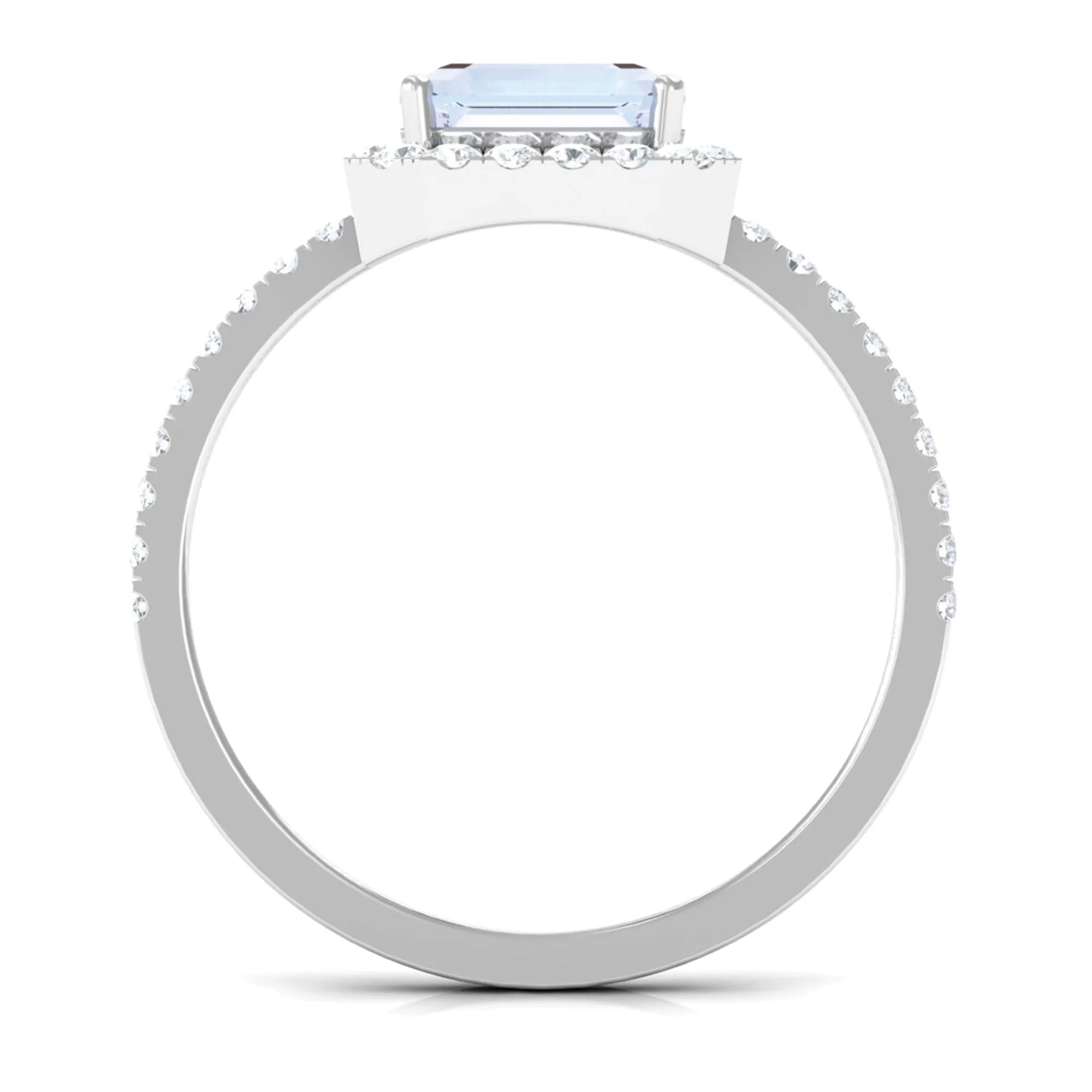 Asscher Cut Moonstone Halo Engagement Ring with Diamond