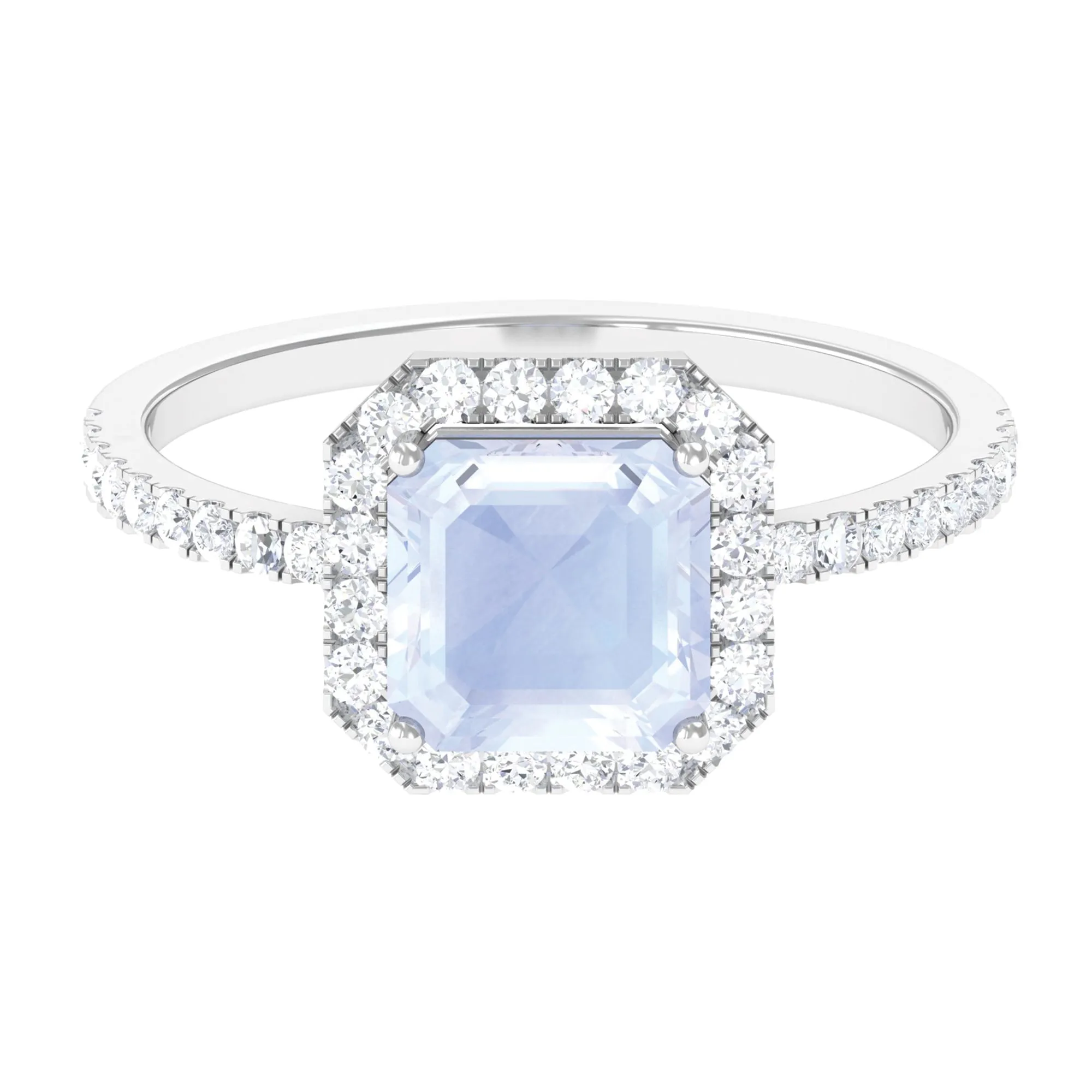 Asscher Cut Moonstone Halo Engagement Ring with Diamond