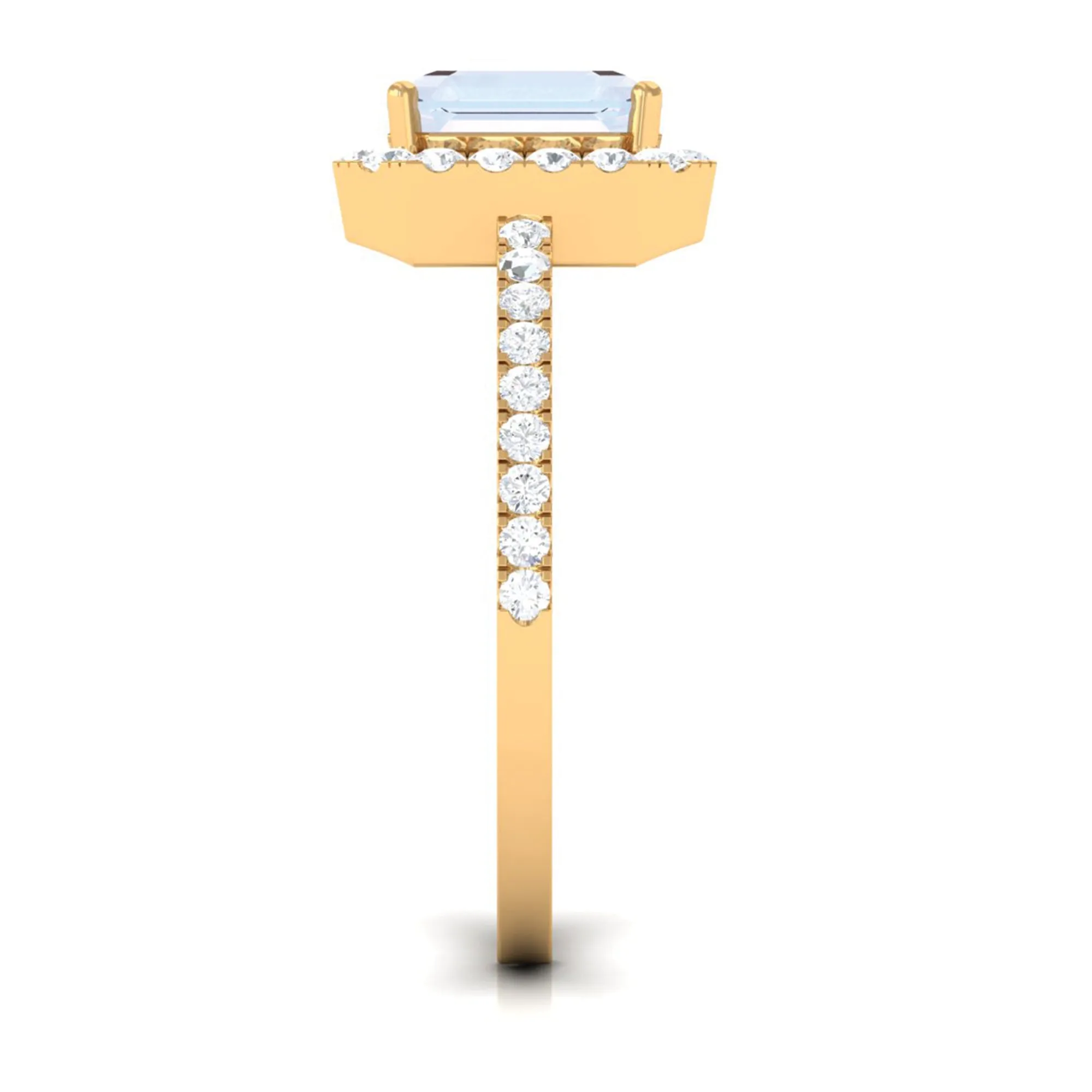 Asscher Cut Moonstone Halo Engagement Ring with Diamond
