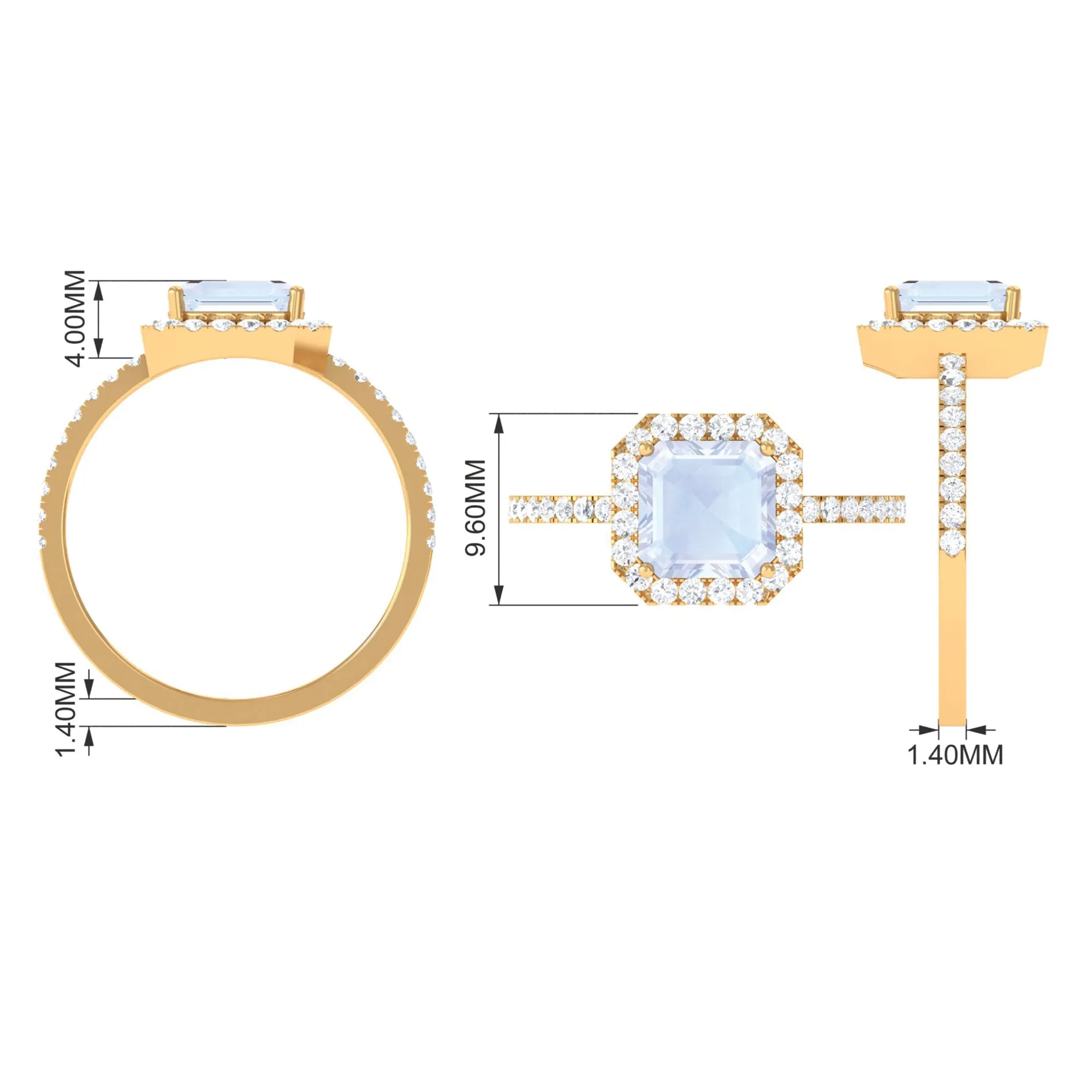 Asscher Cut Moonstone Halo Engagement Ring with Diamond