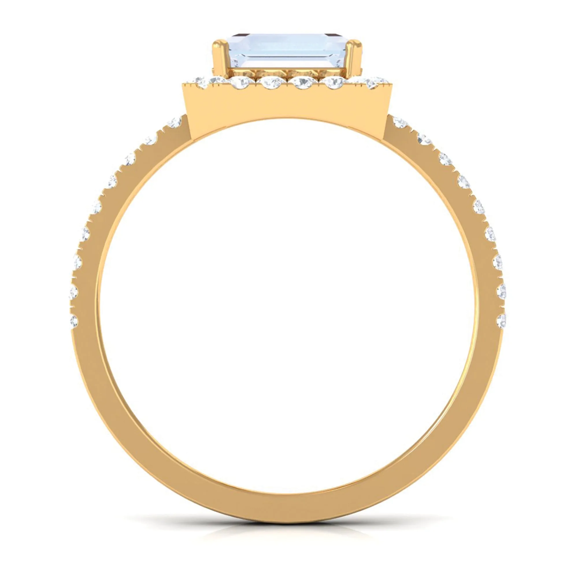 Asscher Cut Moonstone Halo Engagement Ring with Diamond
