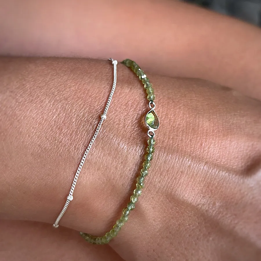 August Birthstone Peridot Bracelet with sterling silver chain