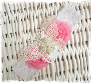 Baby, girl, pink, ivory or white christening flower girl bridal fascinator flower headband FLHD60
