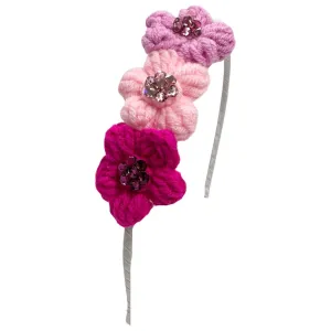 Bari Lynn Crystallized Crochet Triple Flower Headband - Pink & Purple