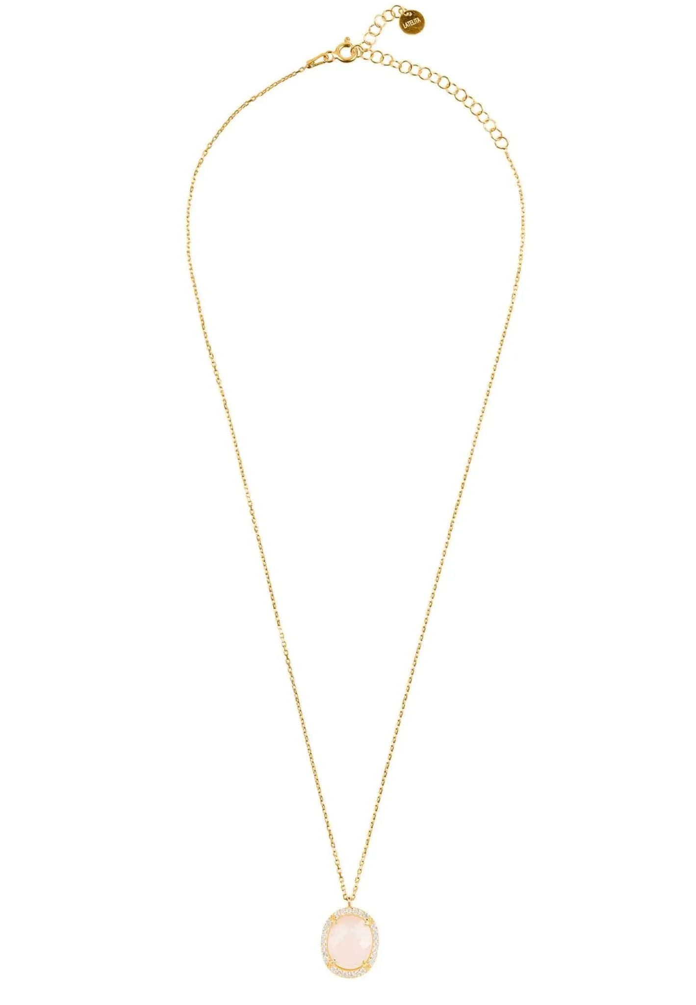 Beatrice Oval Gemstone Pendant Necklace Gold Rose Quartz