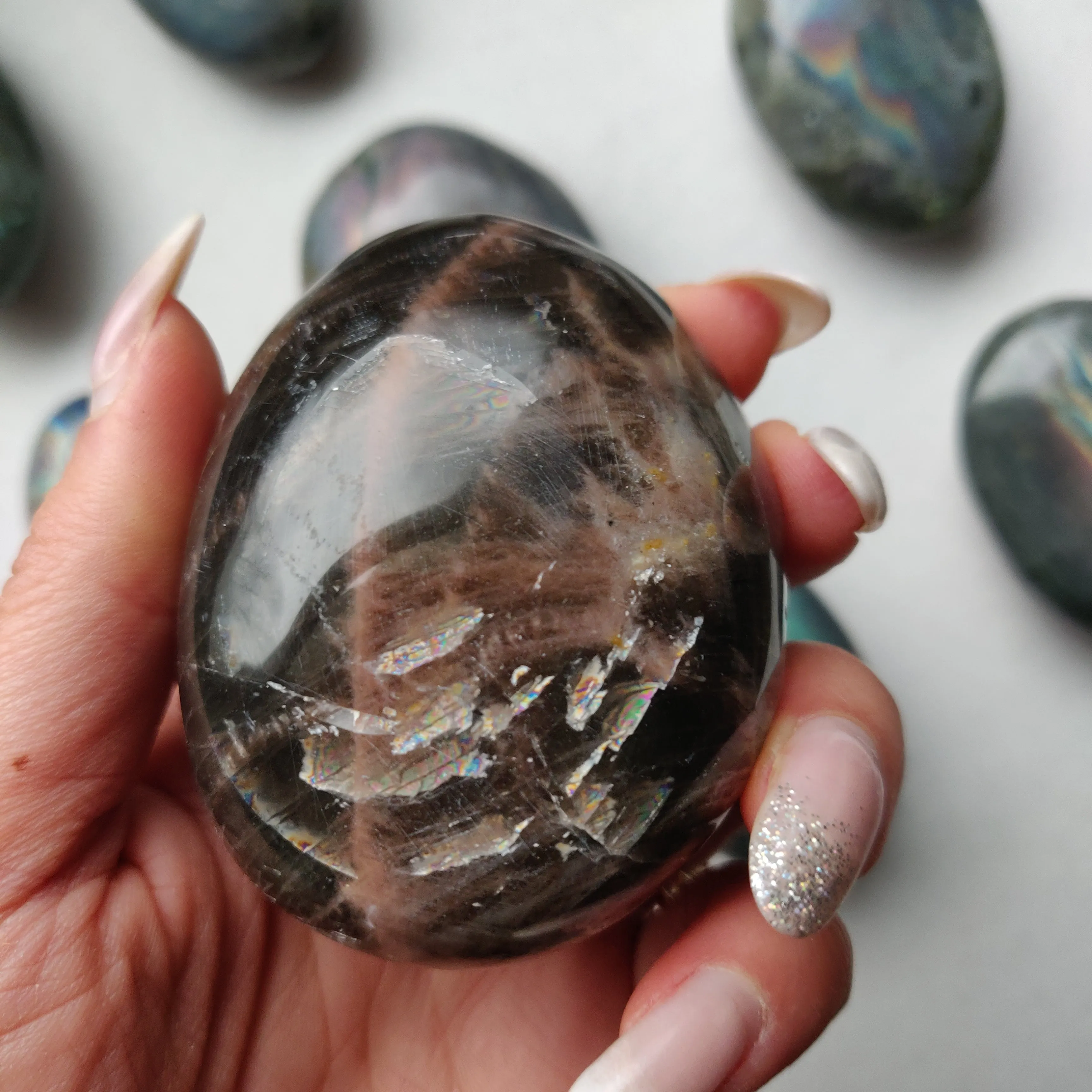 Black Moonstone Palm Stone, Flashy Black Moonstone (#2)
