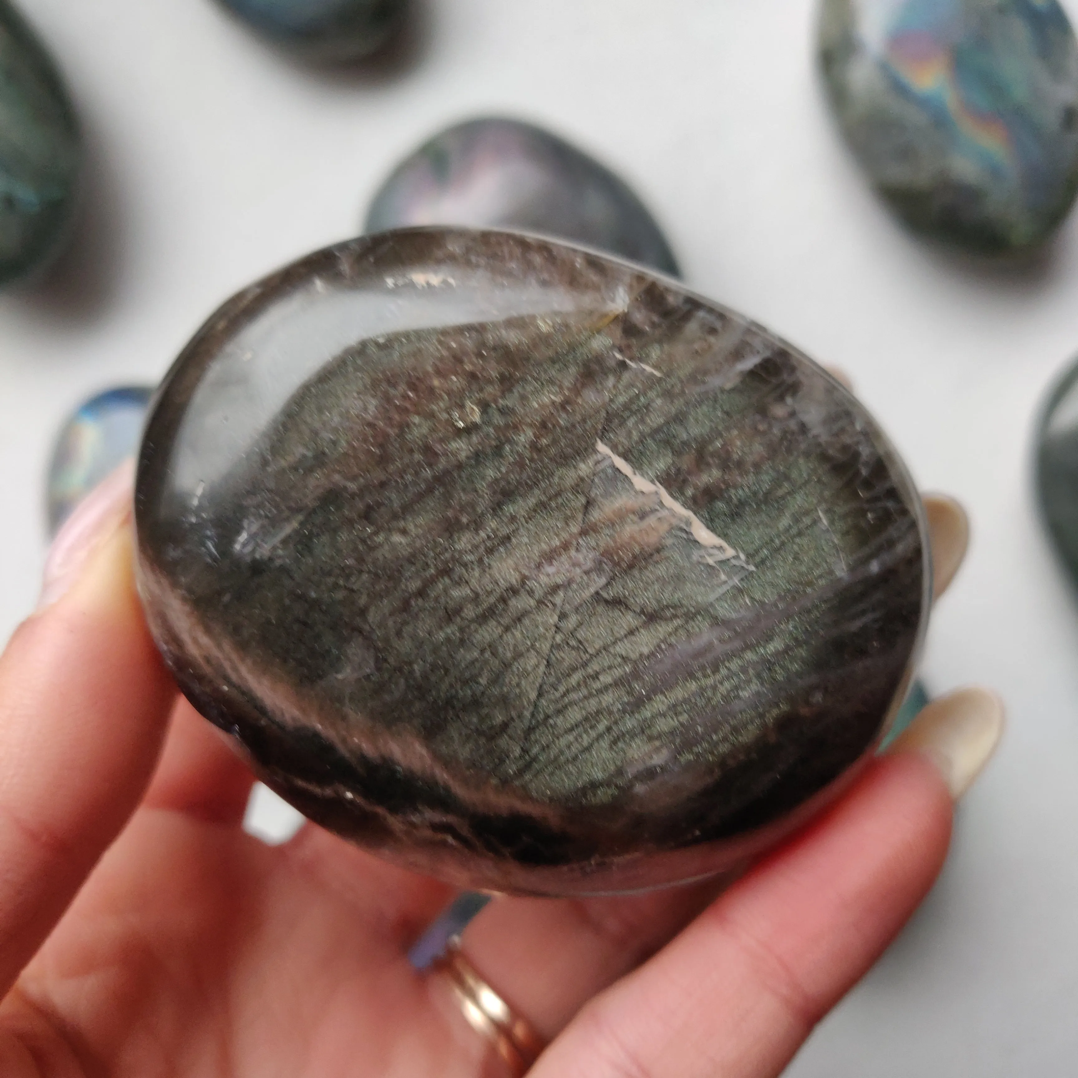 Black Moonstone Palm Stone, Flashy Black Moonstone (#2)