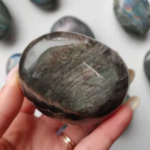 Black Moonstone Palm Stone, Flashy Black Moonstone (#2)