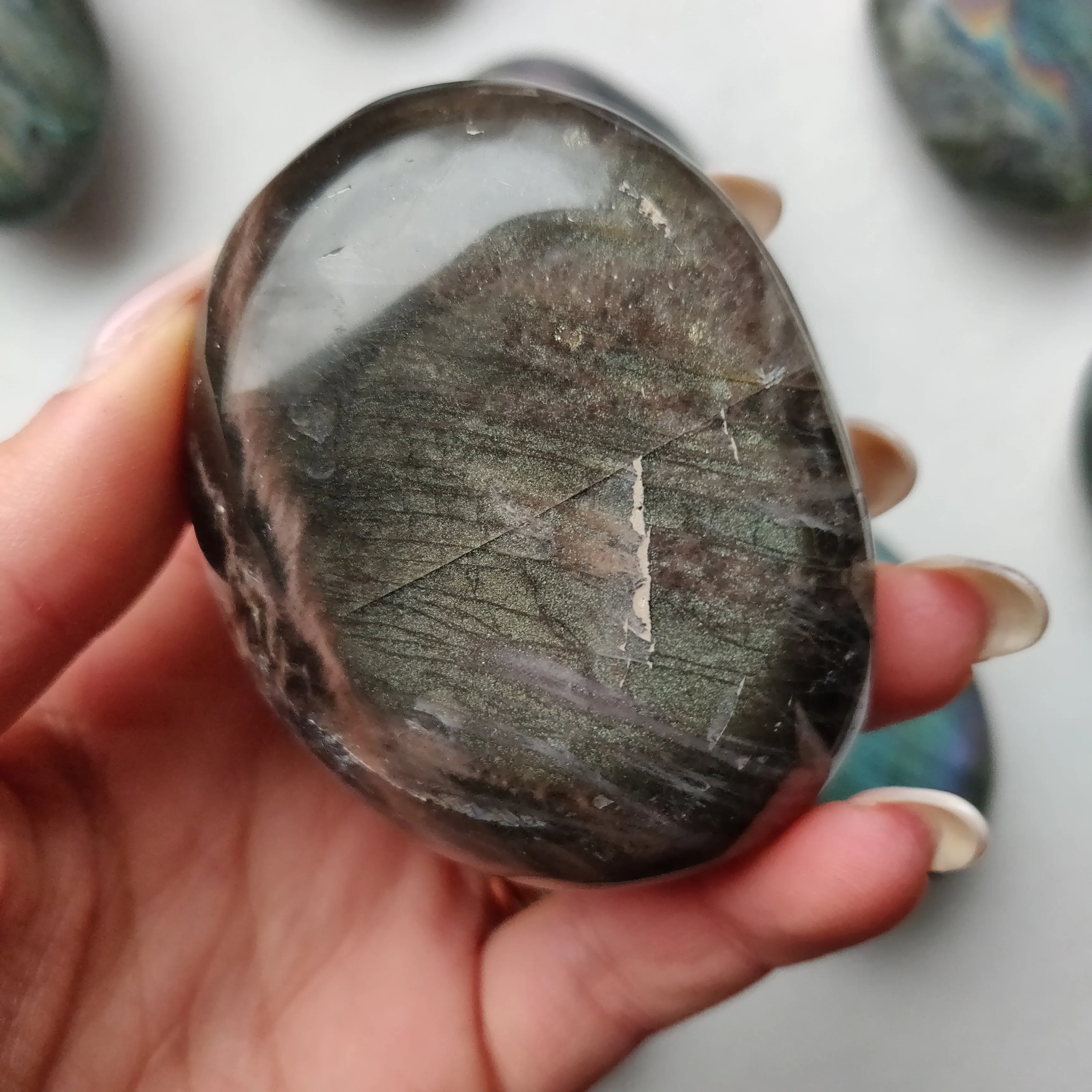 Black Moonstone Palm Stone, Flashy Black Moonstone (#2)