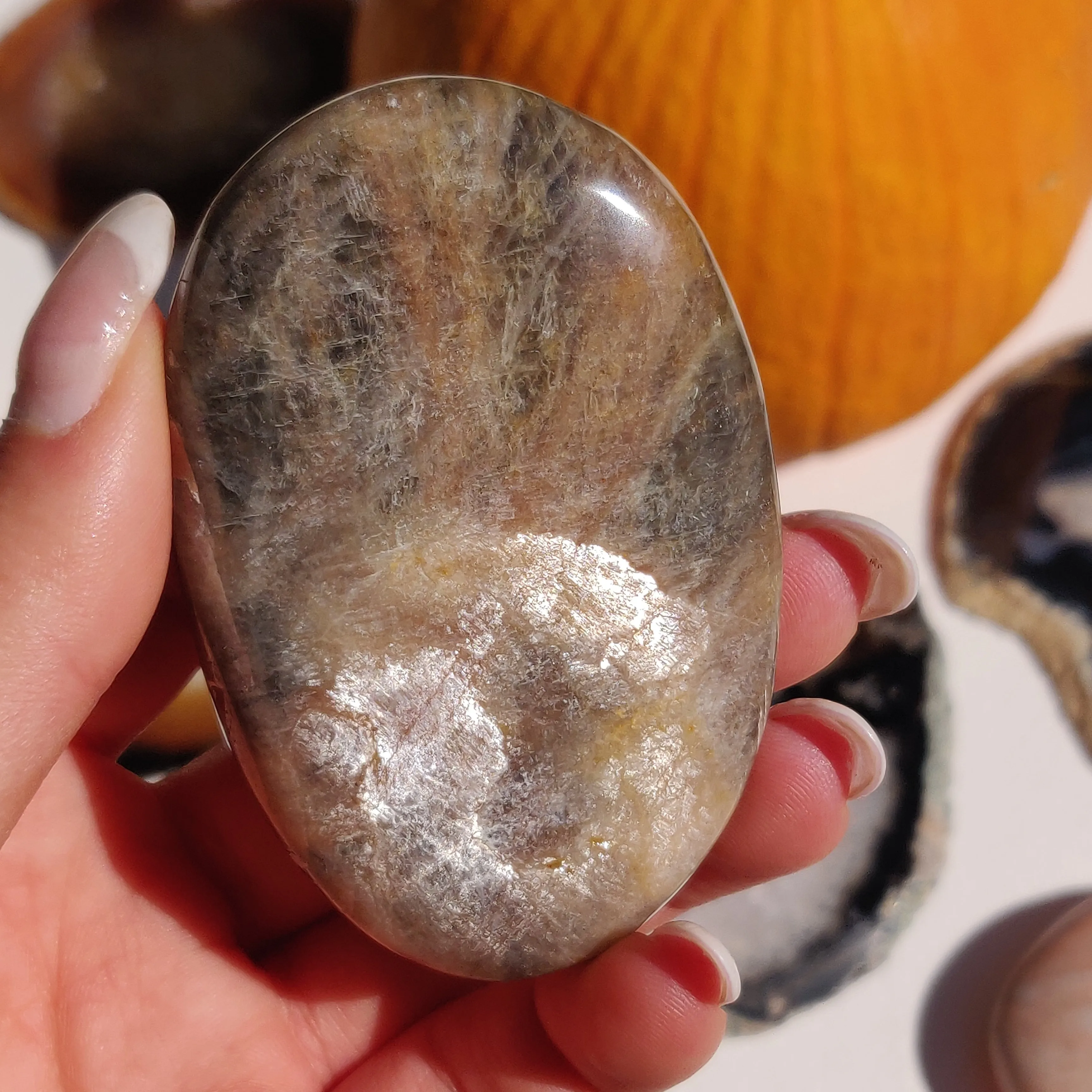 Black Moonstone Palm Stone, Flashy Black Moonstone (#30)