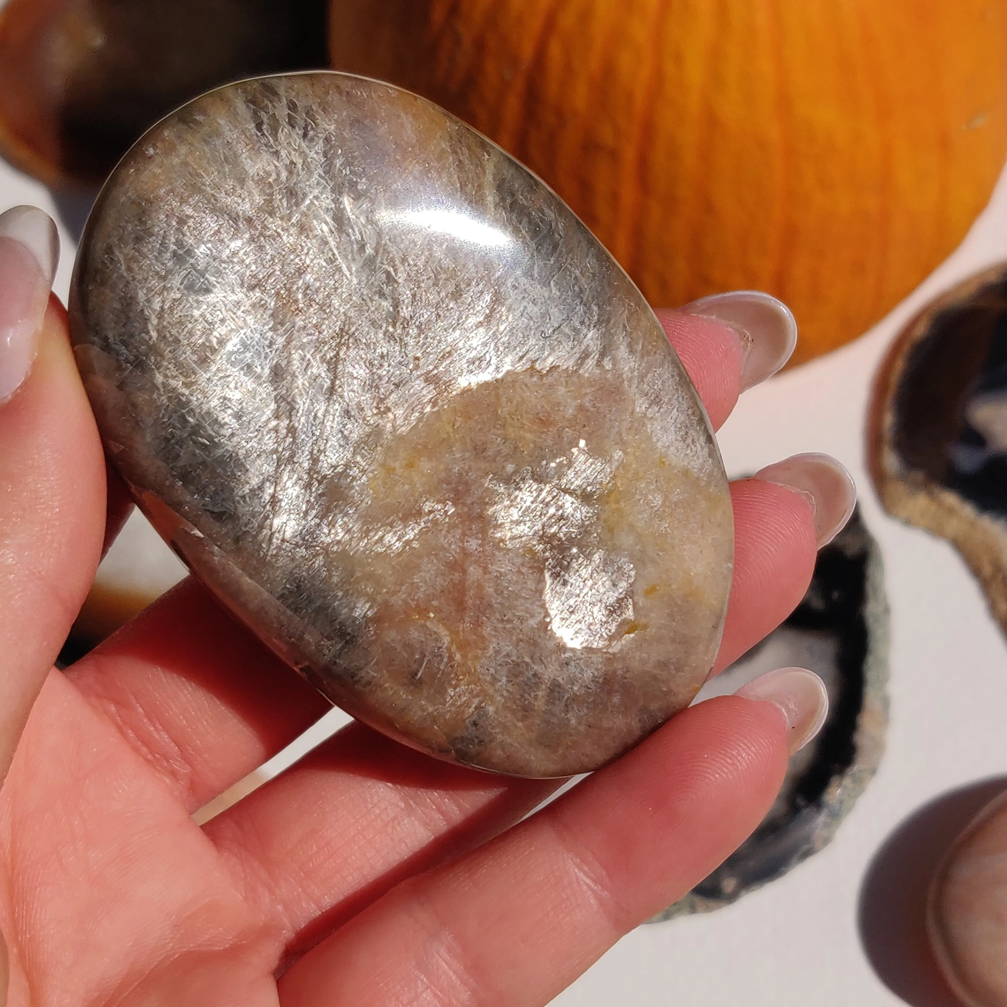 Black Moonstone Palm Stone, Flashy Black Moonstone (#30)