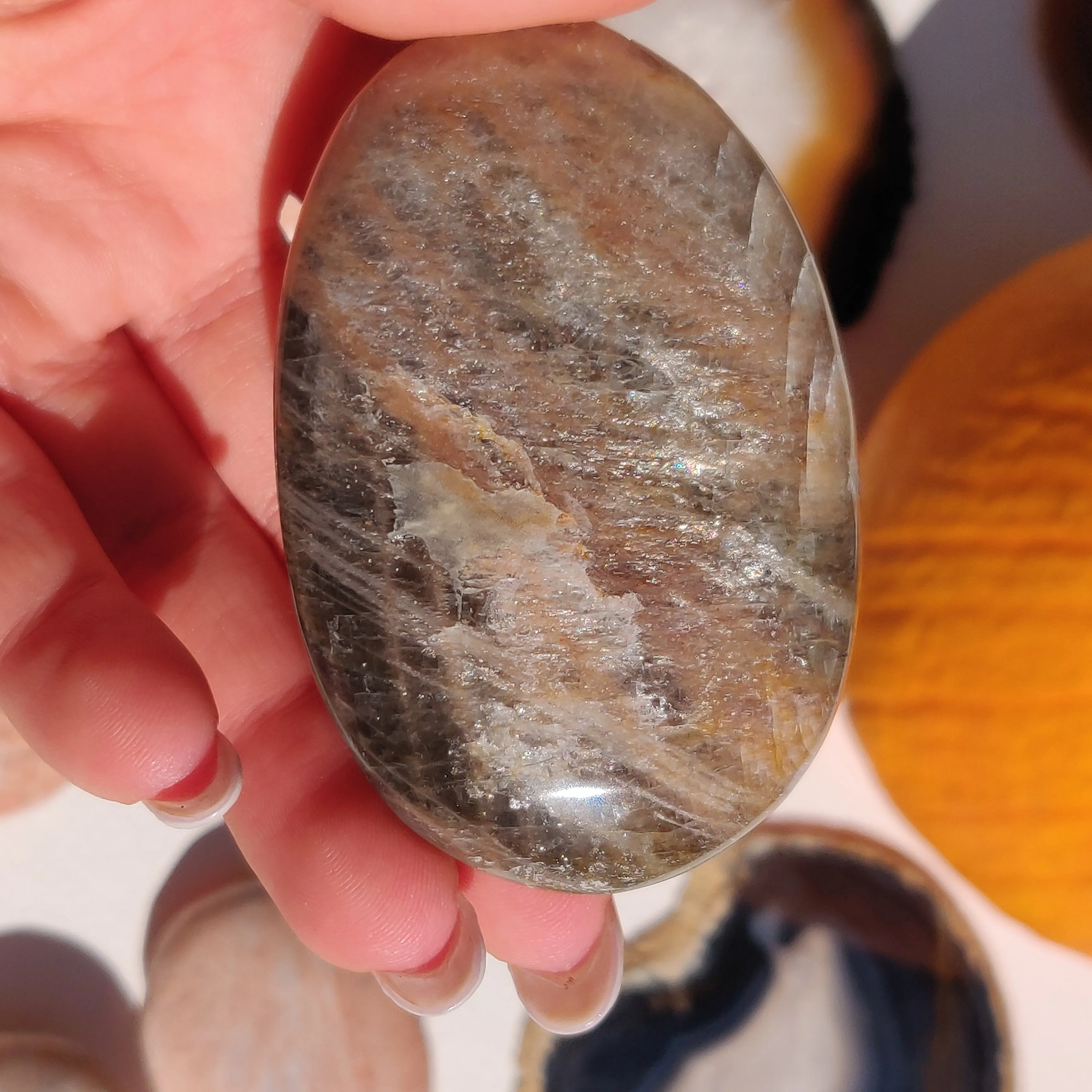 Black Moonstone Palm Stone, Flashy Black Moonstone (#30)