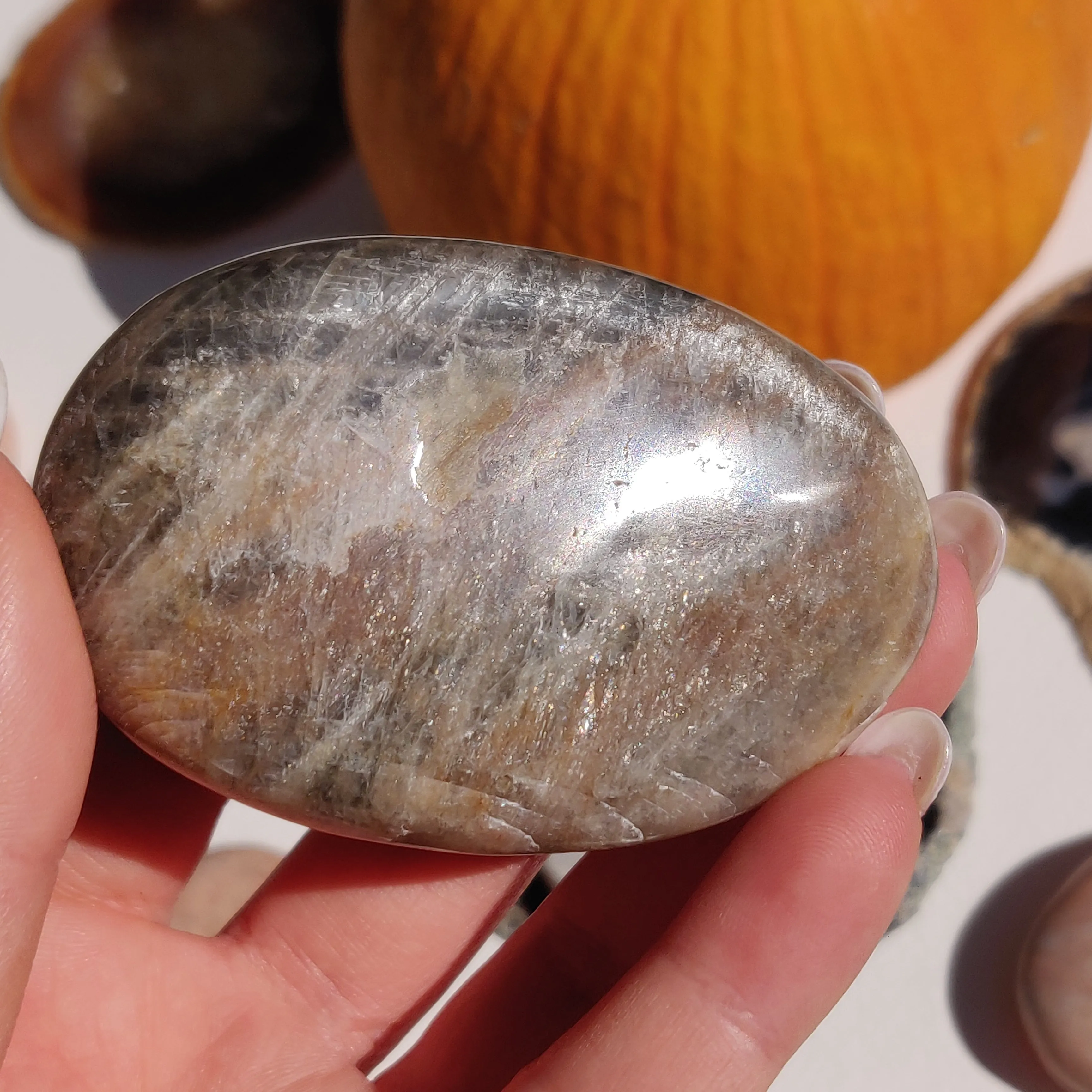 Black Moonstone Palm Stone, Flashy Black Moonstone (#30)