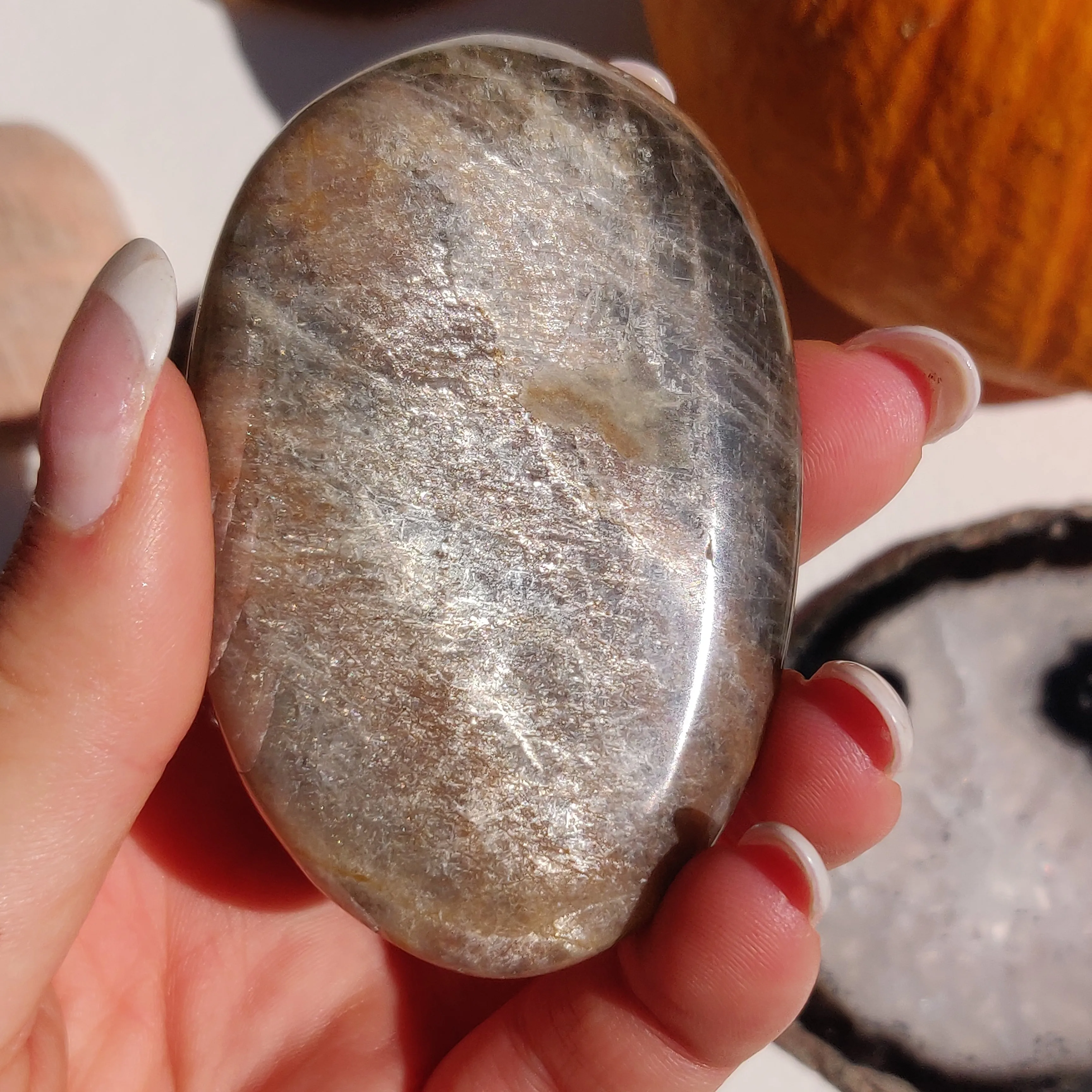 Black Moonstone Palm Stone, Flashy Black Moonstone (#30)