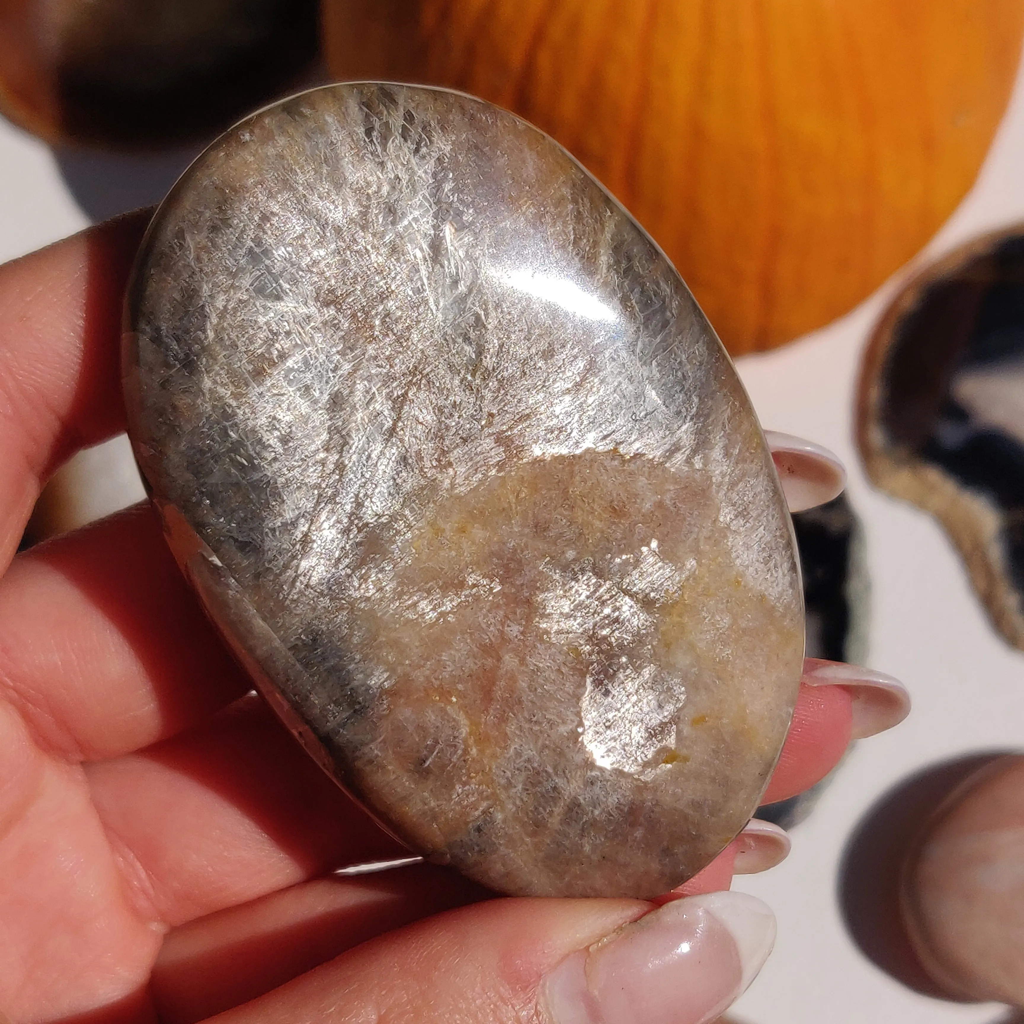 Black Moonstone Palm Stone, Flashy Black Moonstone (#30)